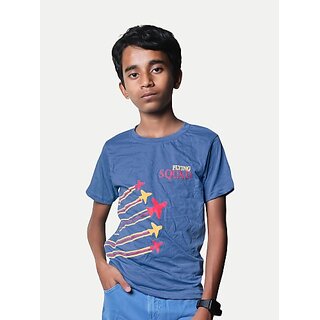 Radprix Boys Printed Pure Cotton T Shirt (Blue, Pack Of 1)