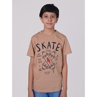 Radprix Boys Typography, Graphic Print Pure Cotton T Shirt (Brown, Pack Of 1)