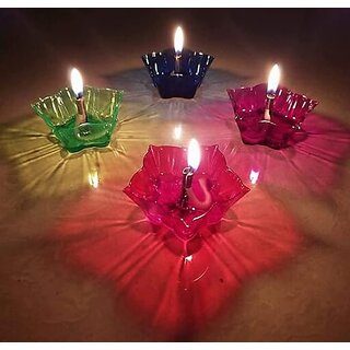 UnV 3D Reflecting Multicolour Diya with bati (Pack of 16)