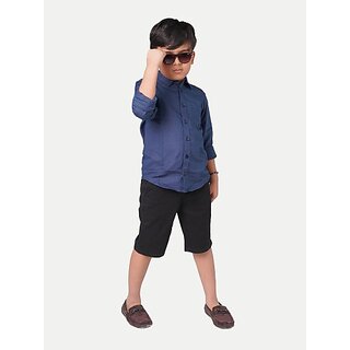 Radprix Boys Solid Casual Dark Blue Shirt