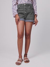 Radprix Solid Women Grey Denim Shorts