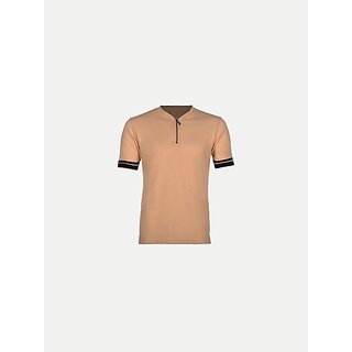Radprix Solid Men Mandarin Collar Beige T-Shirt