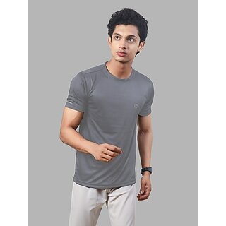 Rad Prix Mens Grey Solid Polyester Round Neck T-Shirt