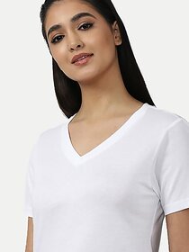 Radprix Solid Women V Neck White T-Shirt