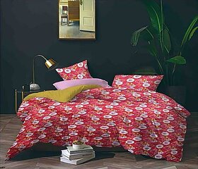 UnV White Flowers On Pink Base Double Bedsheet With 2 Pillow Covers (208 X 213 Cm)(Bs6-04)