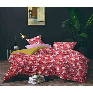 UnV White Flowers On Pink Base Double Bedsheet With 2 Pillow Covers (208 X 213 Cm)(Bs6-04)