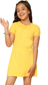 Kids Cave Indi Girls Mini/Short Casual Dress (Yellow, Half Sleeve)