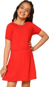 Kids Cave Girls Above Knee Casual Dress (Red, Short Sleeve)