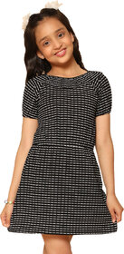 Kids Cave Girls Above Knee Casual Dress (Black, Short Sleeve)