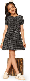Kids Cave Girls Above Knee Casual Dress (Black, Short Sleeve)