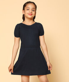 Kids Cave Girls Above Knee Casual Dress (Blue, Short Sleeve)