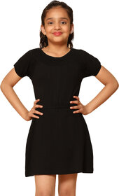 Kids Cave Girls Above Knee Casual Dress (Black, Short Sleeve)