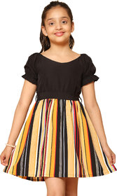 Kids Cave Girls Above Knee Casual Dress (Multicolor, Half Sleeve)