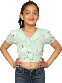 Kids Cave Girls Casual Rayon Crop Top (Green, Pack of 1)