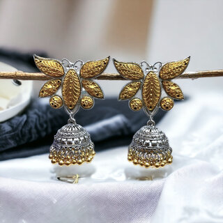 Blythe DIVA Oxidised Silver Dual Tone Jhumka Earrings for Women and Girls