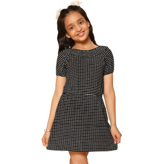 Kids Cave Girls Above Knee Casual Dress (Red, Short Sleeve)