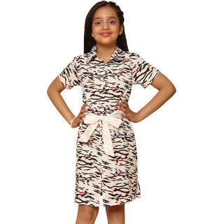 Kids Cave Girls Midi/Knee Length Casual Dress (White, Short Sleeve)