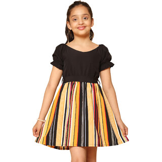 Kids Cave Girls Above Knee Casual Dress (Black, Half Sleeve)
