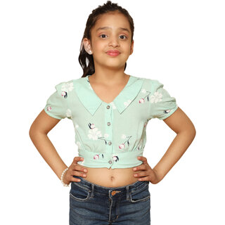 Kids Cave Girls Casual Rayon Crop Top (Green, Pack of 1)