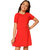 Kids Cave Girls Above Knee Casual Dress (Red, Short Sleeve)