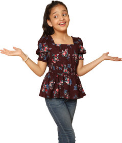 Kids Cave Girls Casual Crepe Balloon Top (Purple, Pack of 1)