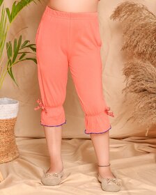 Kids Cave Capri For Girls Casual Solid Cotton Blend (Orange Pack of 1)