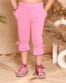 Kids Cave Capri For Girls Casual Solid Cotton Blend (Pink Pack of 1)
