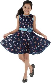 Kids Cave Indi Girls Midi/Knee Length Casual Dress (Blue, Sleeveless)