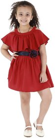 Kids Cave Indi Girls Midi/Knee Length Casual Dress (Maroon, Sleeveless)