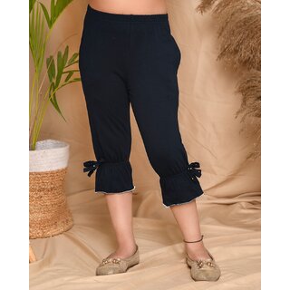 Kids Cave Capri For Girls Casual Solid Cotton Blend (Yellow Pack of 1)