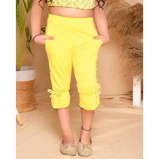 Kids Cave Capri For Girls Casual Solid Cotton Blend (Yellow Pack of 1)