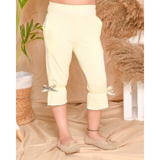 Kids Cave Capri For Girls Casual Solid Cotton Blend (Beige Pack of 1)
