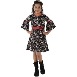 Kids Cave Indi Girls Midi/Knee Length Casual Dress (Black, 3/4 Sleeve)