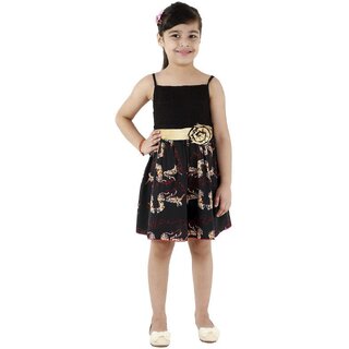 Kids Cave Indi Girls Midi/Knee Length Casual Dress (Black, Noodle strap)