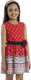 Kids Cave Girls Midi/Knee Length Casual Dress (Red, Sleeveless)