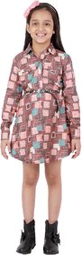 Kids Cave Indi Girls Above Knee Casual Dress (Multicolor, Full Sleeve)
