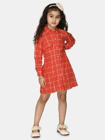 Kids Cave Indi Girls Midi/Knee Length Party Dress (Orange, Full Sleeve)