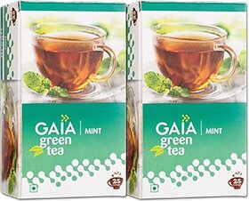 GAIA Green Tea Mint 25 tea bags ( Pack of 2 ) Mint Green Tea Bags Box (2 x 12.5 Bags)