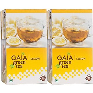 GAIA Green Tea Lemon 25 Tea Bags (Pack of2) Lemon Green Tea Bags Box (2 x 30 g)