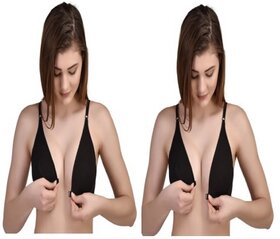 Zourt Poly Cotton B Cup Front Open Bra Set of 2 Black-Black