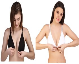Zourt Poly Cotton B Cup Front Open Bra Set of 2 Black-White