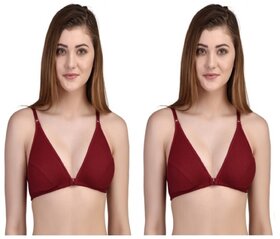Zourt Poly Cotton B Cup Front Open Bra Set of 2 Maroon-Maroon