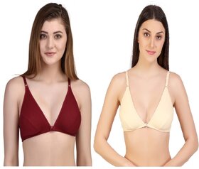 Zourt Poly Cotton B Cup Front Open Bra Set of 2 Maroon-Skin