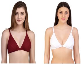Zourt Poly Cotton B Cup Front Open Bra Set of 2 Maroon-White