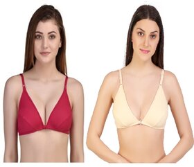 Zourt Poly Cotton B Cup Front Open Bra Set of 2 Rani-Skin