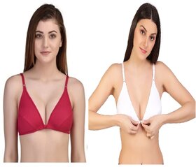 Zourt Poly Cotton B Cup Front Open Bra Set of 2 Rani-White