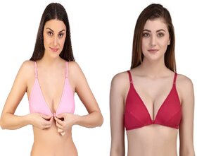 Zourt Poly Cotton B Cup Front Open Bra Set of 2 Light Pink-Rani