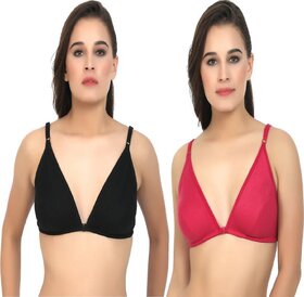 Zourt Poly Cotton B Cup Front Open Bra Set of 2 Black-Rani
