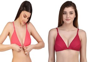 Zourt Poly Cotton B Cup Front Open Bra Set of 2 Gajri-Rani