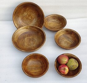 Onlinecraft Wooden Serving Bowl Ch7309 (Pack Of 6, Brown)